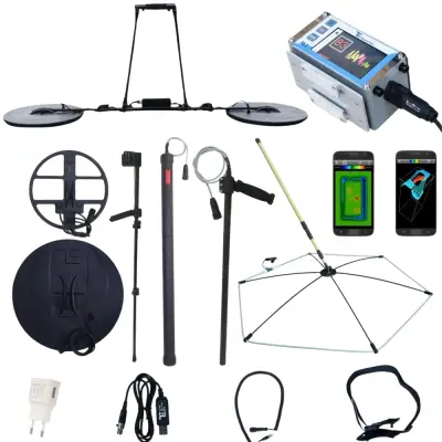 Teknoloji Ekibi M1 EMF Gradiometre EMI — Çok Teknolojili Defineci Seti (IB/PI Derin Dedektör + Gradiometre + EMF + EMI + 3D Görüntüleme, 3 Bobin)