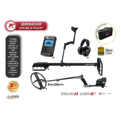 XP Xtrem Hunter Çift Başlıklı Derin Arama Seti (Deus 2 Ana Ünite, 34x28 cm FMF Başlık ve WSA2XL Kulaklık)