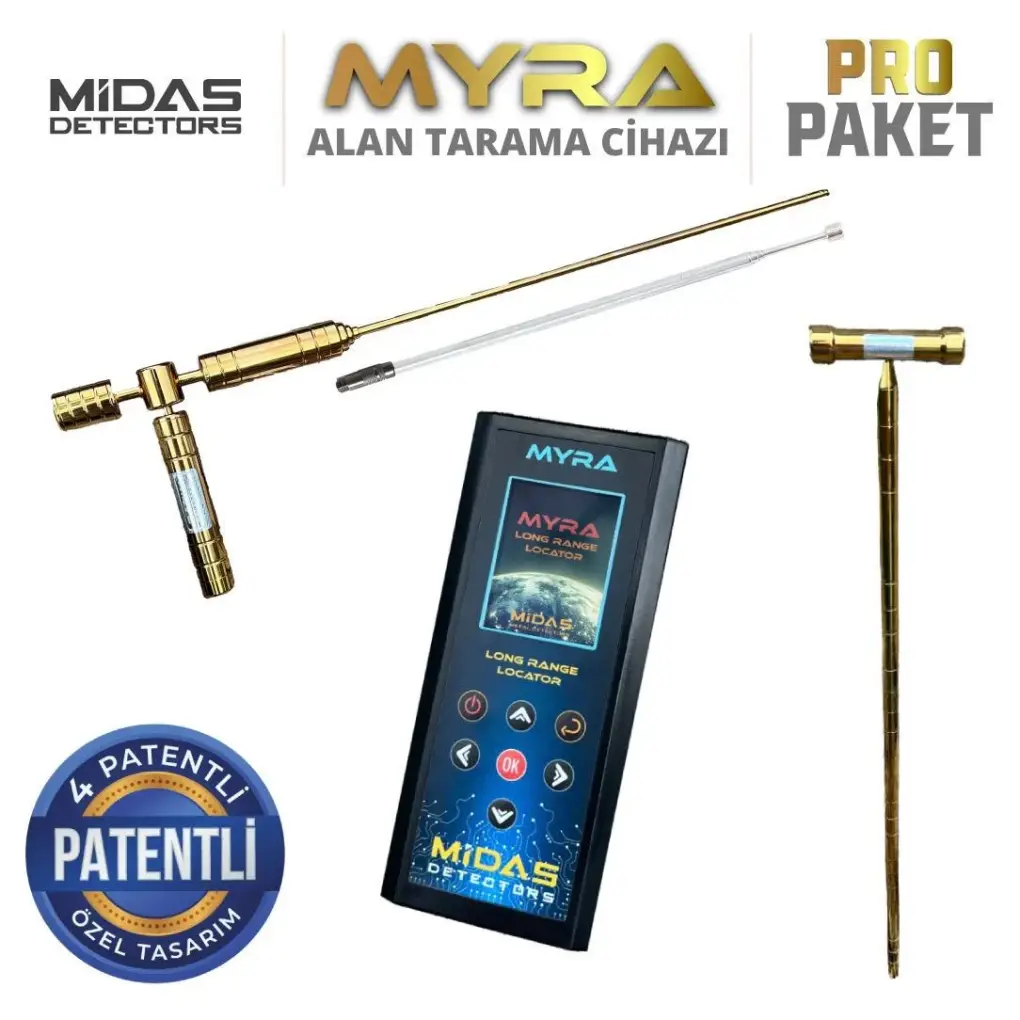 Midas Myra Elektronik Uzun Menzilli Alan Tarama Cihazı - Pro Paket (Midas LRL Baton Dahil, Yıldırım Topraklama Modu) Midas Detectors