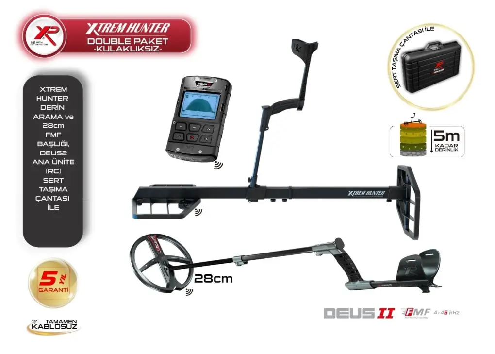 XP Deus 2 Su Geçirmez Dedektör (Ana Ünite ve 28 cm FMF Başlık, Xtrem Hunter Uyumlu) XP